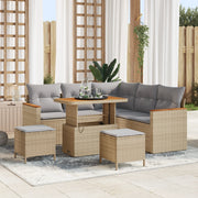 Set Divano da Giardino  8 Pezzi con Cuscini Beige Polyrattan Acacia