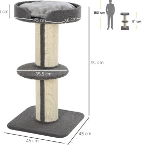 Tiragraffi per gatti con piattaforme, sisal e cuscino grigio