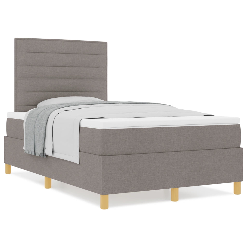 Letto con box spring e materasso tortora piccola matrimoniale in tessuto