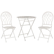 Set balcone giardino Tavolo e sedie 3 pezzi in metallo bianco con effetto invecchiato