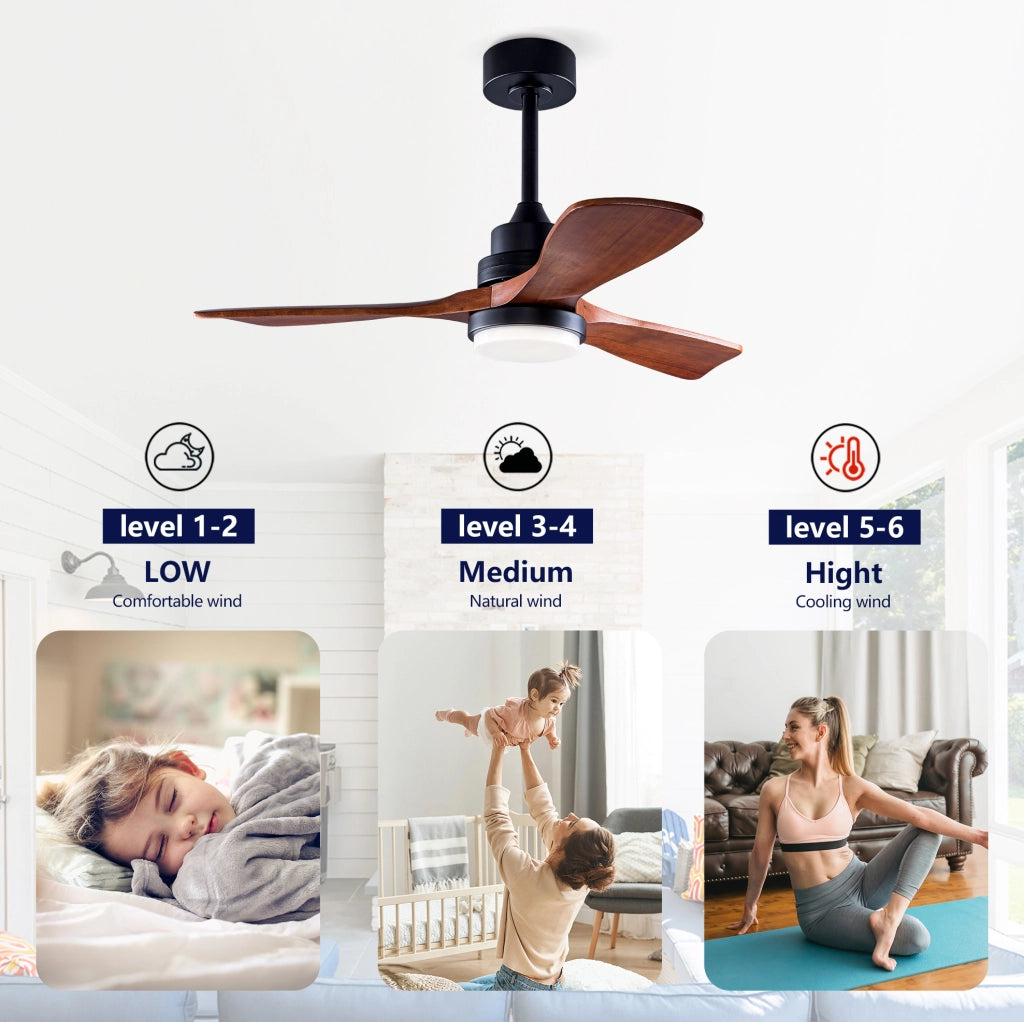 Ventilatore da soffitto 42" con luce, 6 velocità, motore DC reversibile e telecomando