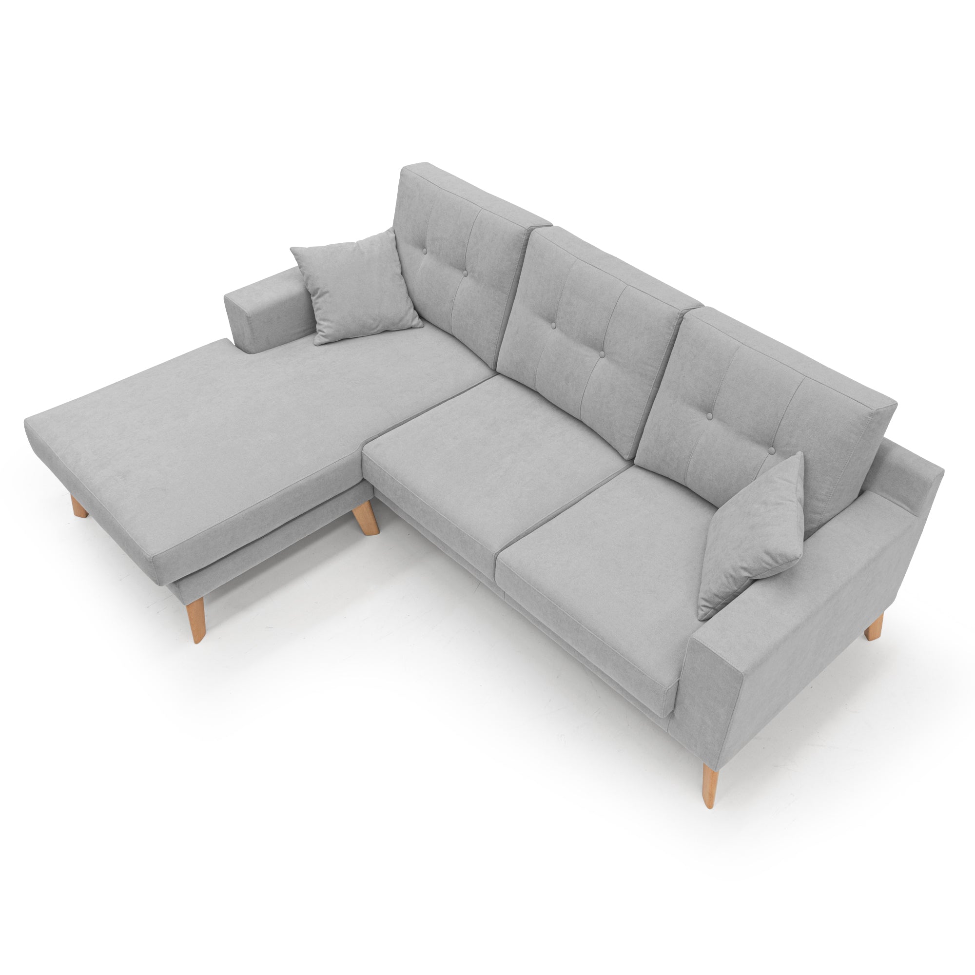 Danish Divano angolare REVERSIBILE in tessuto morbido impermeabile T02 237 cm grigio chiaro