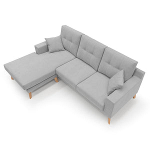 Danish Divano angolare REVERSIBILE in tessuto morbido impermeabile T02 237 cm grigio chiaro