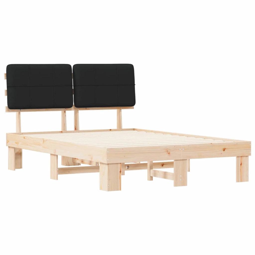 Letto con Testiera Rivestita Nero 150 x 200 cm Pino massello 877411