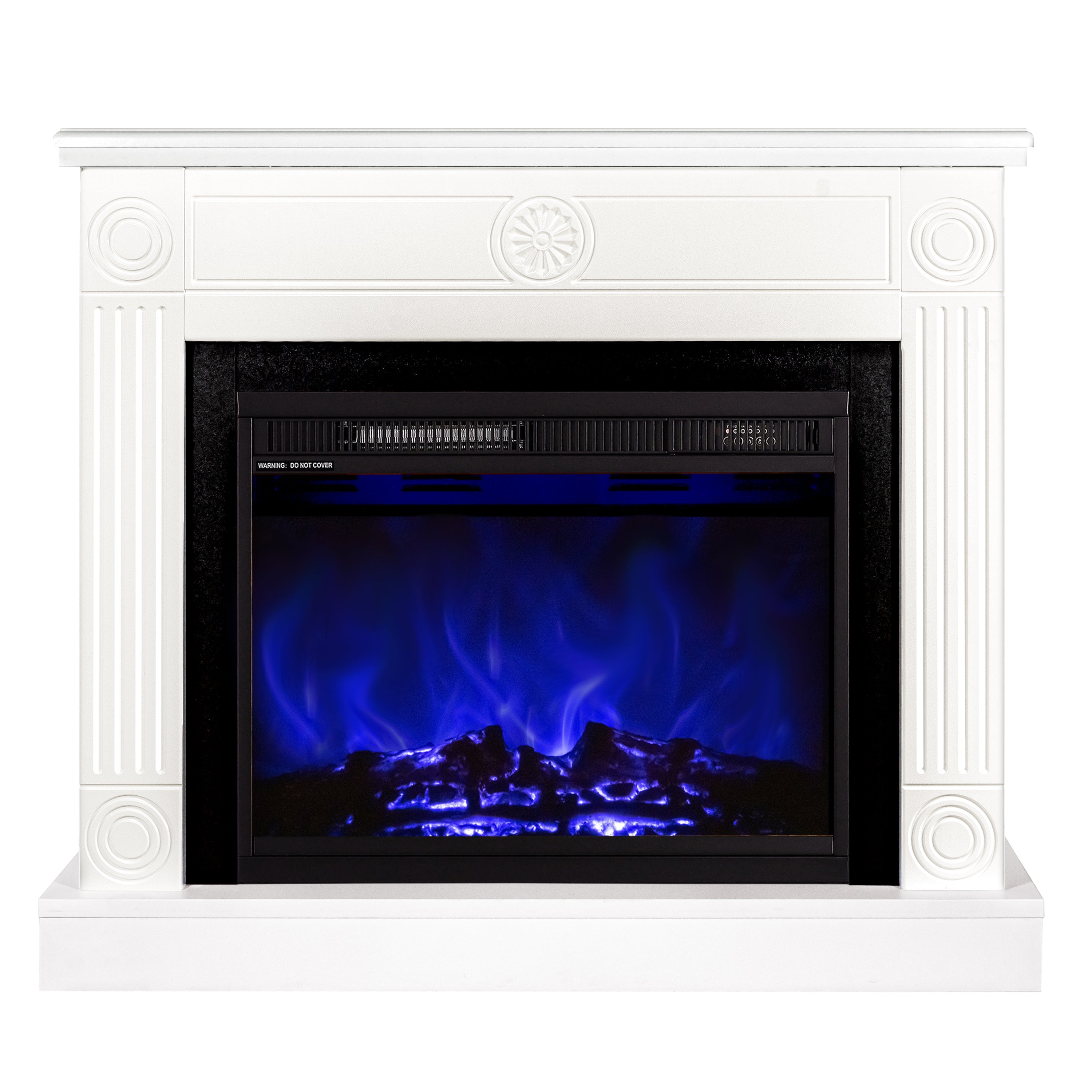 Camino Elettrico da Pavimento 80x95x27 cm Effetto Fiamma 1500W Bonita & Lorance Bianco/nero