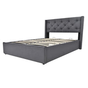 Letto Contenitore 140x200 cm; Testiera Imbottita e in Cotone; Grigio