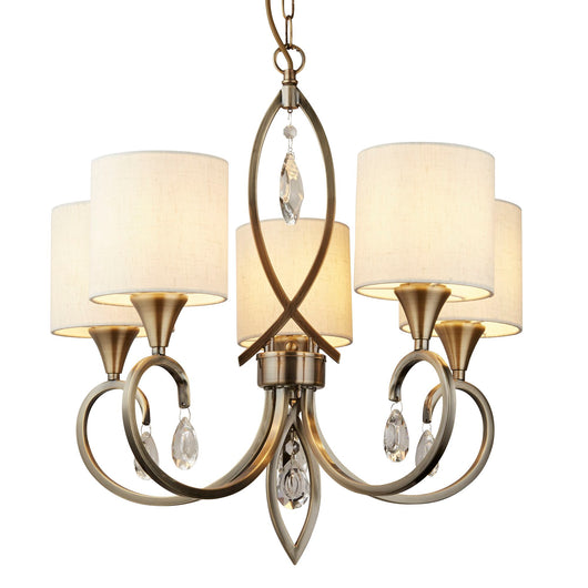 Lampadario Contemporaneo Alberto Acciaio Ottone Vetro Bianco 5 Luci E14