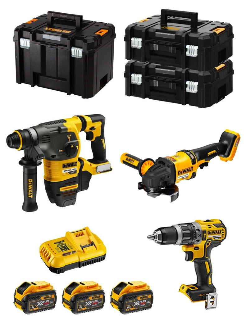 DeWALT Kit FVK381X3-QW 54V/18V (DCH333 + DCD796 + DCG418 + 3 x 9,0 Ah + DCB118 + 2 x TSTAK II + TSTAK VI)