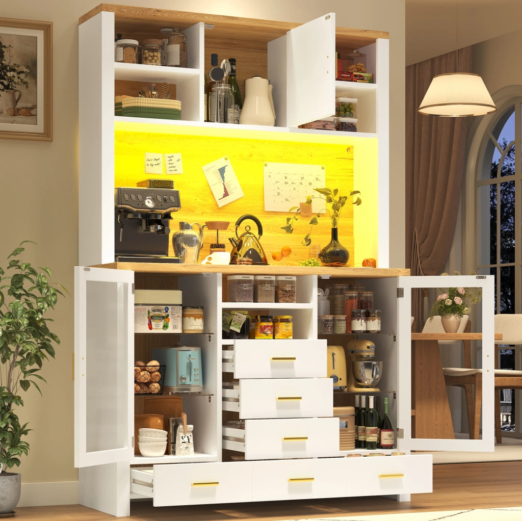 Buffet 120x40x188 cm con illuminazione LED; in MDF; bianco effetto legno