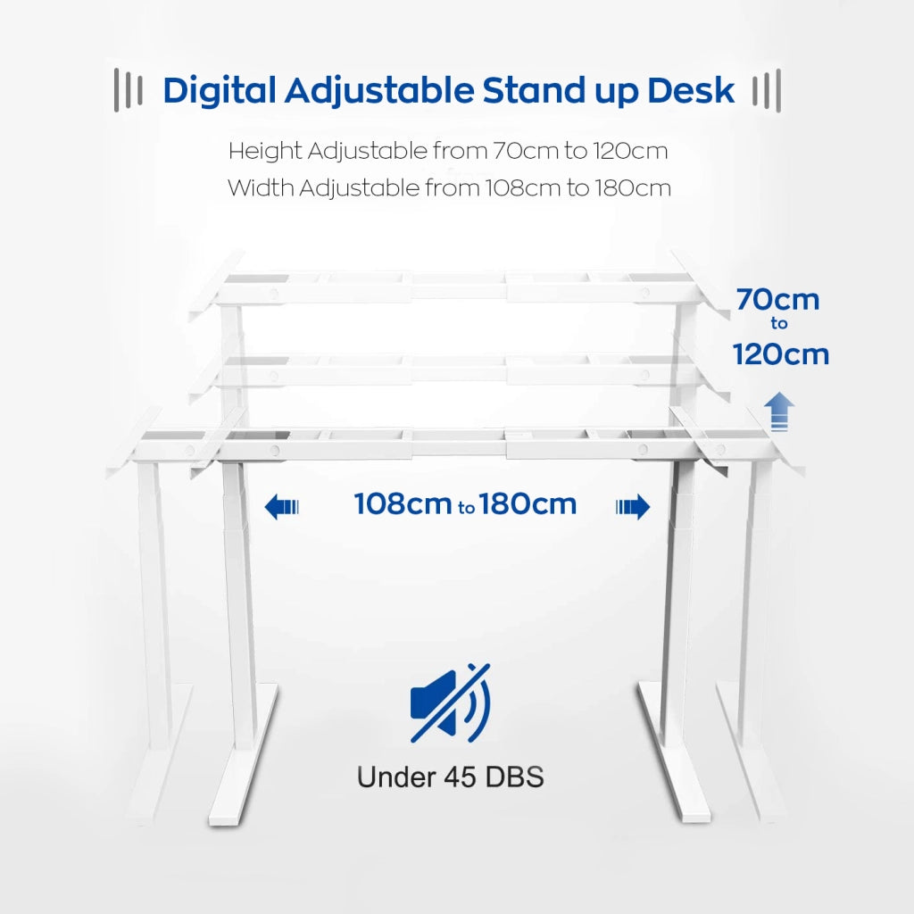 FrankyStar - Stand Up Desk scrivania elettrica con tecnologia dual motor, con regolazione digitale. Postazione mobile da ufficio per pc laptop computer per lavorare in piedi. Bianco