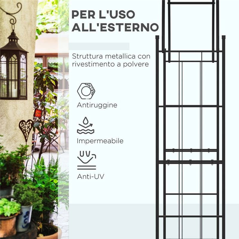ARCHETTO DA GIARDINO PER PIANTE RAMPICANTI E DECORAZION IMETALLO NERO 153X40X210 CM