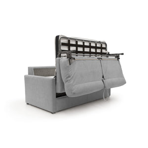 Margot Divano letto matrimoniale con schienale morbido alto in tessuto T02 176 cm (mat. 140x197) grigio chiaro