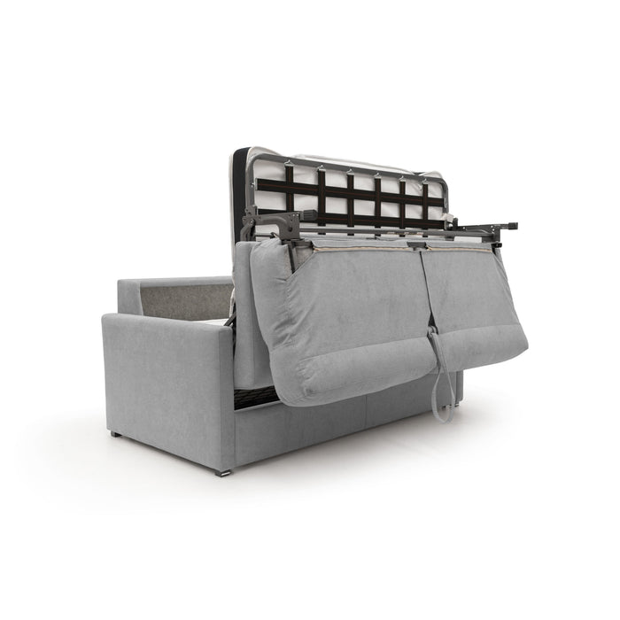 Margot Divano letto matrimoniale con schienale morbido alto in tessuto T02 196 cm (mat. 160x197) grigio chiaro