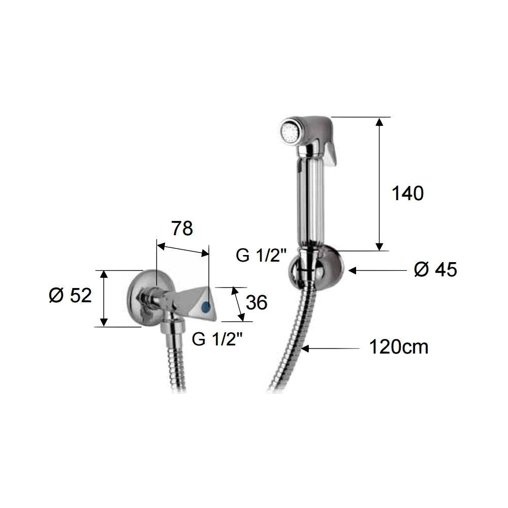 Doccetta bide con doccia a pulsante, flessibile, rubinetto e supporto lux - set relax