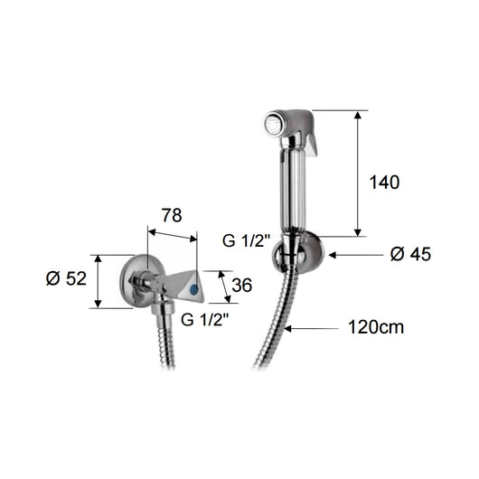 Doccetta bide con doccia a pulsante, flessibile, rubinetto e supporto lux - set relax