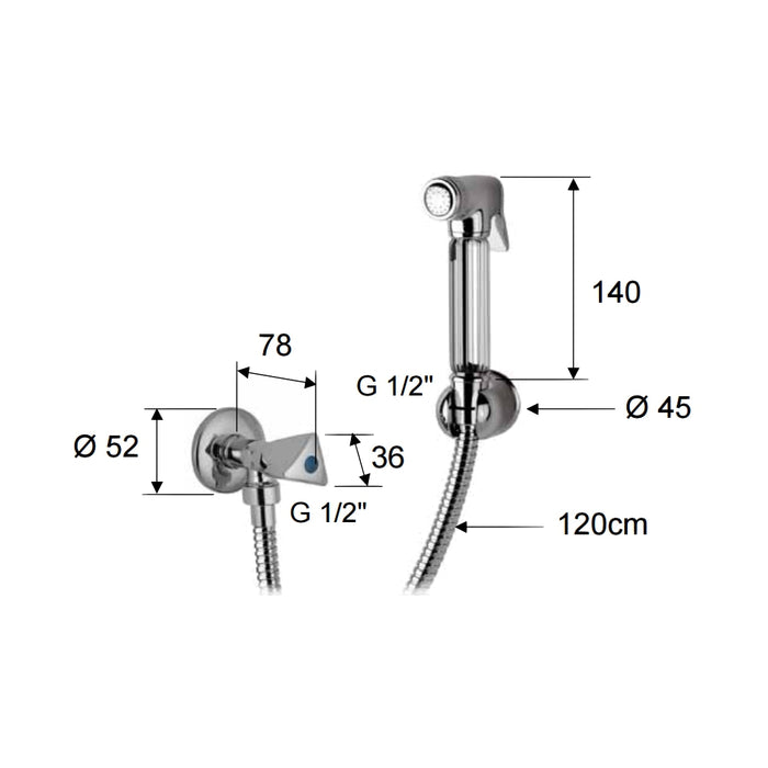 Doccetta bide con doccia a pulsante, flessibile, rubinetto e supporto lux - set relax