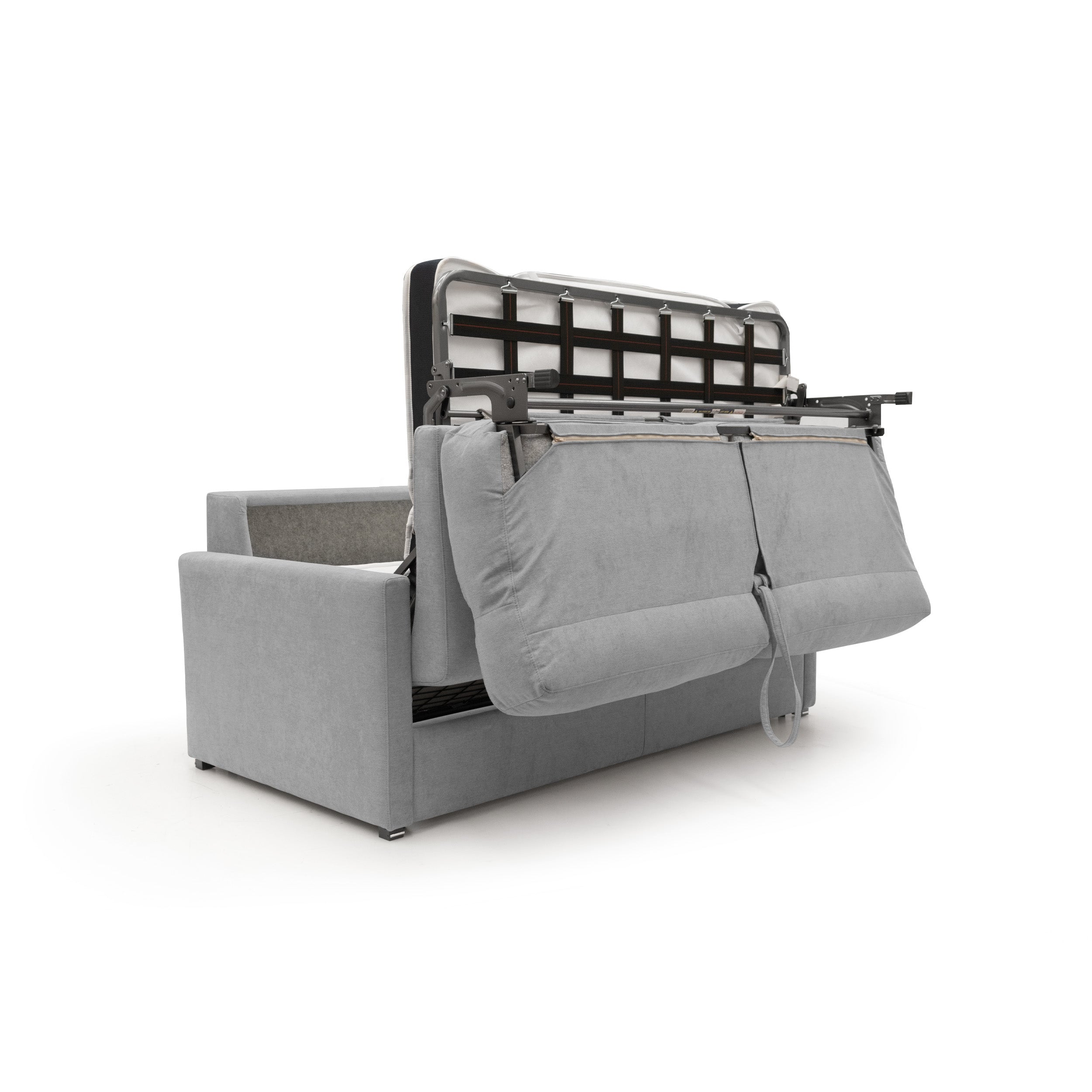 Margot Divano letto matrimoniale con schienale morbido alto in tessuto T02 156 cm (mat.120x197) grigio chiaro