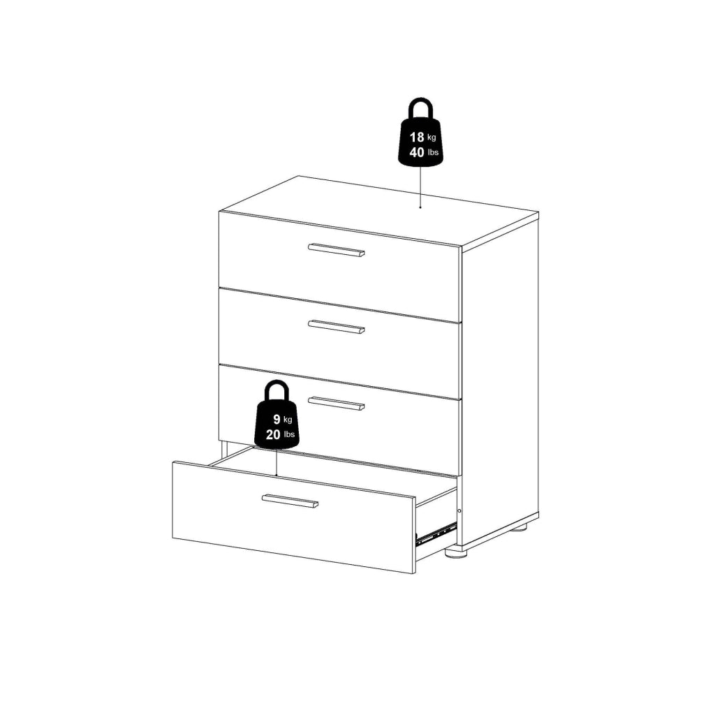 Cassettiera Asam, Settimino multiuso, Comò camera da letto, Mobile con cassetti, 70x40 h82 cm, Nero