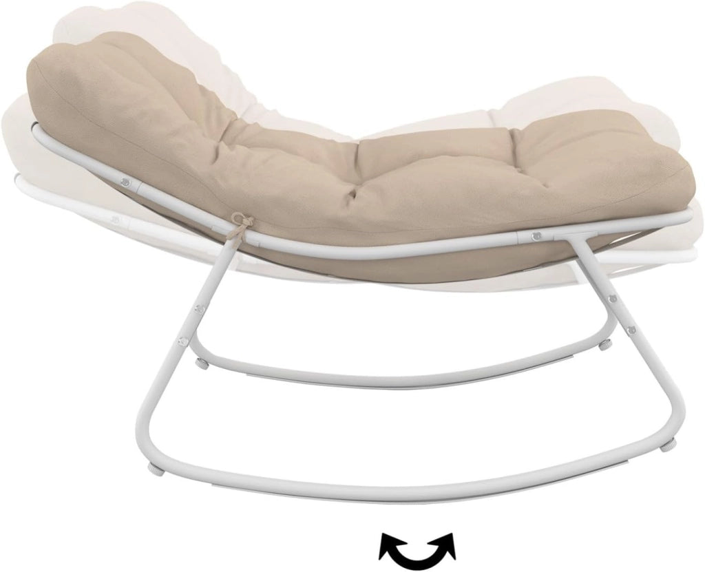 Set di 2 sedie a Dondolo da Giardino Arona, Bianche con Cuscini Beige