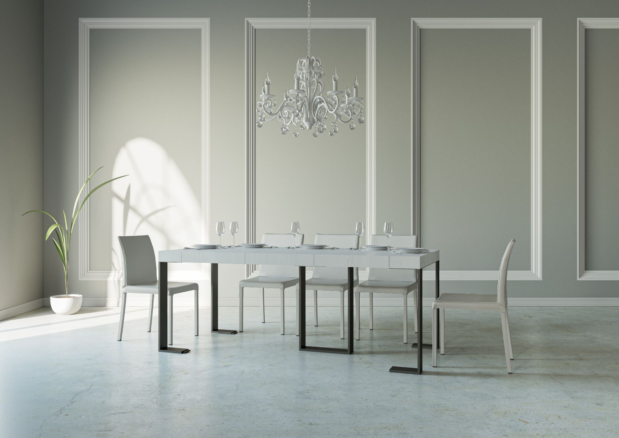 Consolle Allungabile 90-300x40x77 cm in Nobilitato Bianco