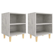 Set di 2 Comodini | Armadio da Notte | Mobiletto da notte Gambe in Legno Massello Grigio Cemento 40x30x50 cm