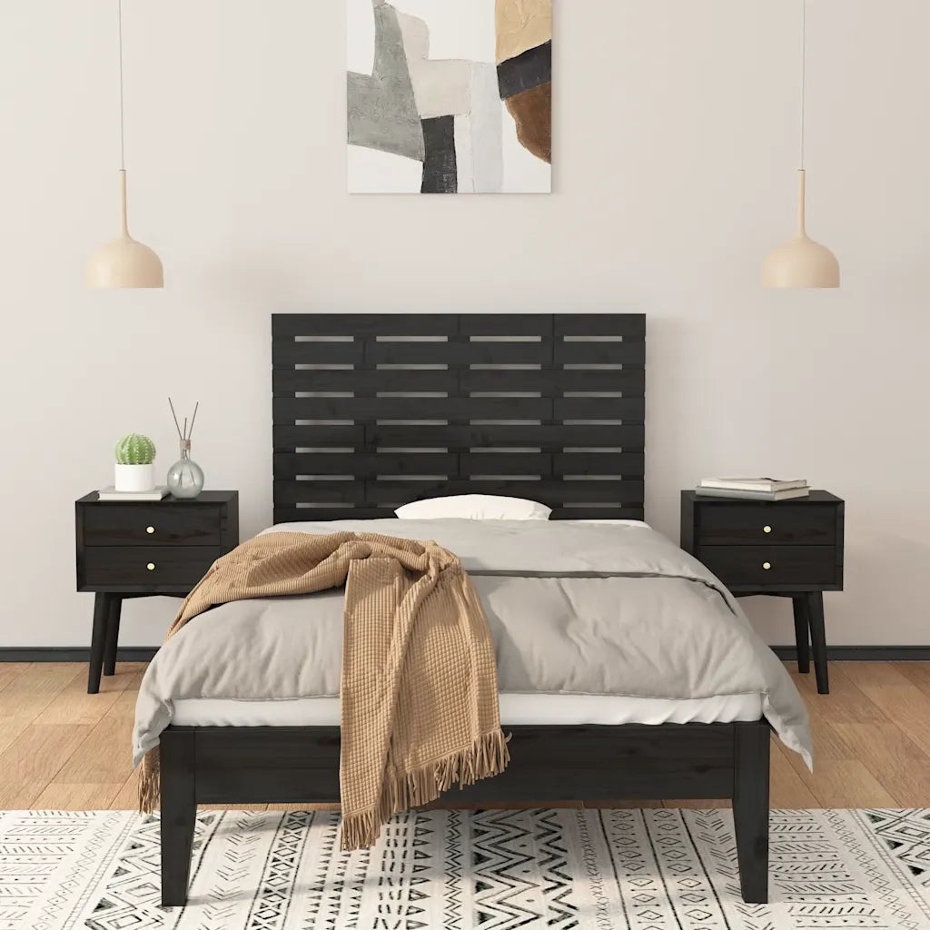 Testiera | Testata da Parete Nera 96x3x63 cm in Legno Massello di Pino