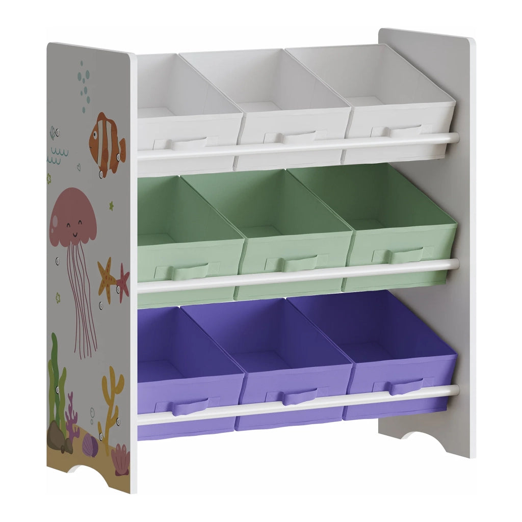 Scaffale dal design senza tempo per soggiorno camera da letto mobiletto portaoggetti per bambini con 9 contenitori pieghevoli bianco 03_0011178