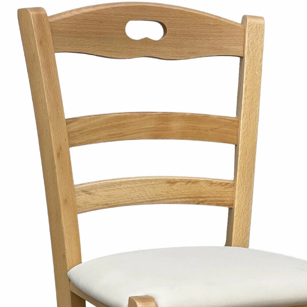 Sedia legno naturale loris con seduta imbottita similpelle beige