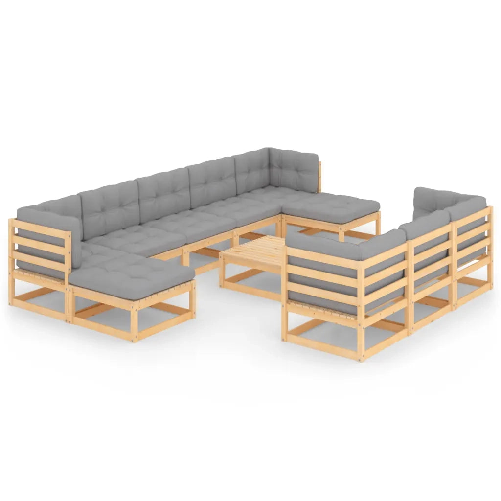 Set Divani Giardino 11 pz con Cuscini in Legno Massello di Pino 3077169