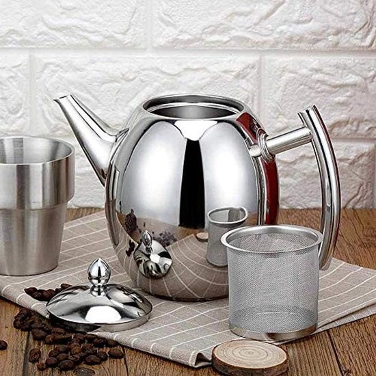 Bollitore in acciaio inossidabile 1000 ml - Bollitore con filtro - Bollitore a doppia parete - Bollitore con setaccio - Finissaggio di alta qualità - Apparecchio per la preparazione del tè