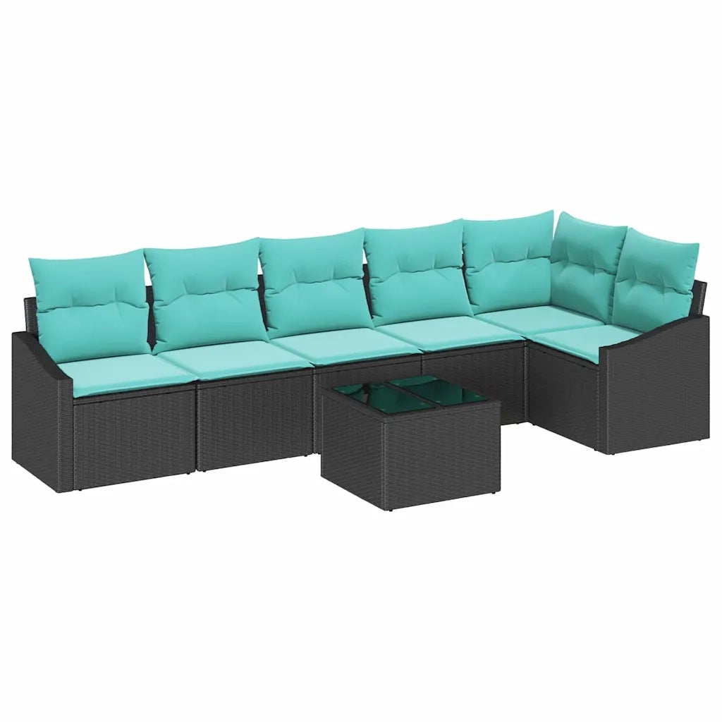 Set di divani con cuscino 7 pcs Nero polyrattan