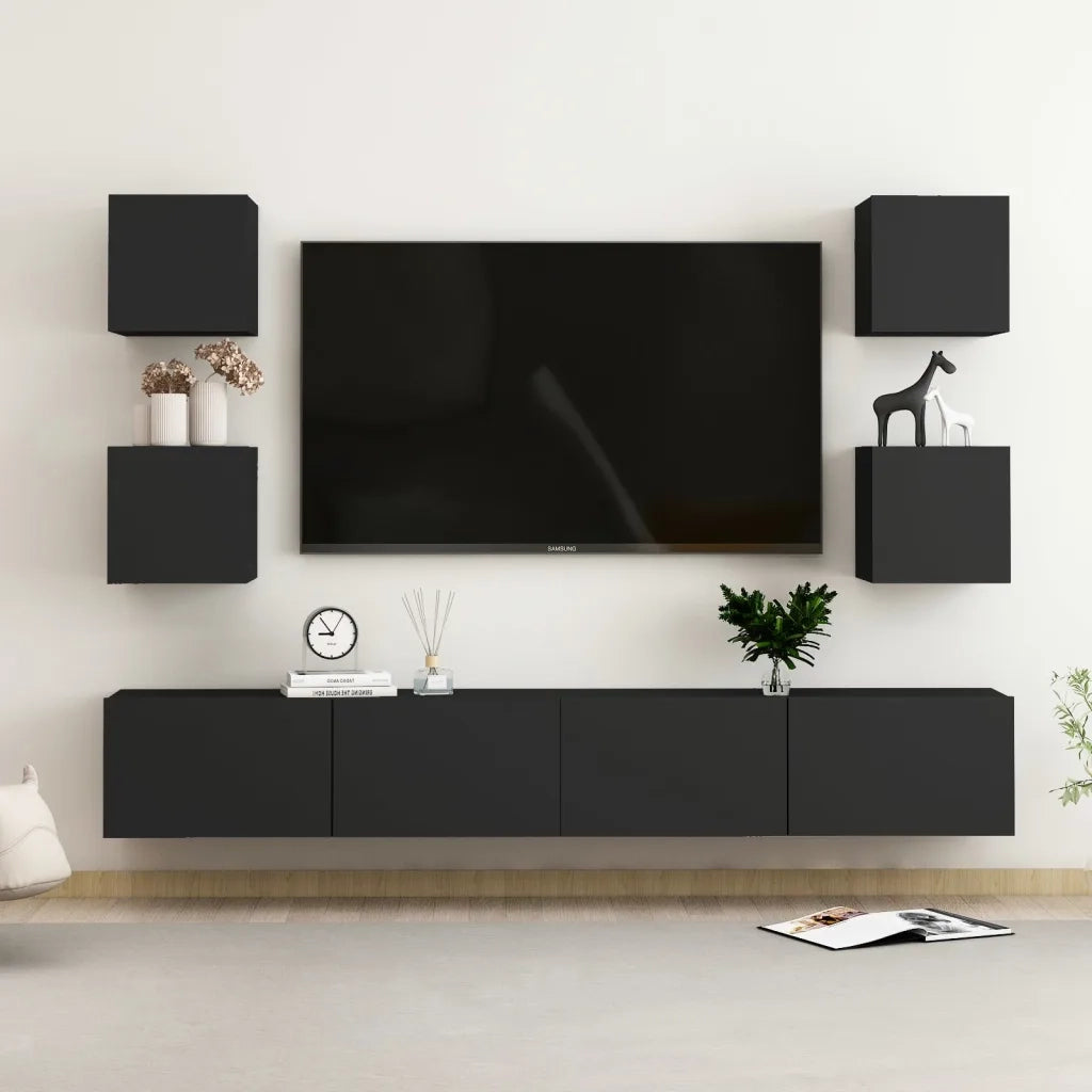 Set di Mobili Porta TV 6 pz Nero in Legno Multistrato 3078768