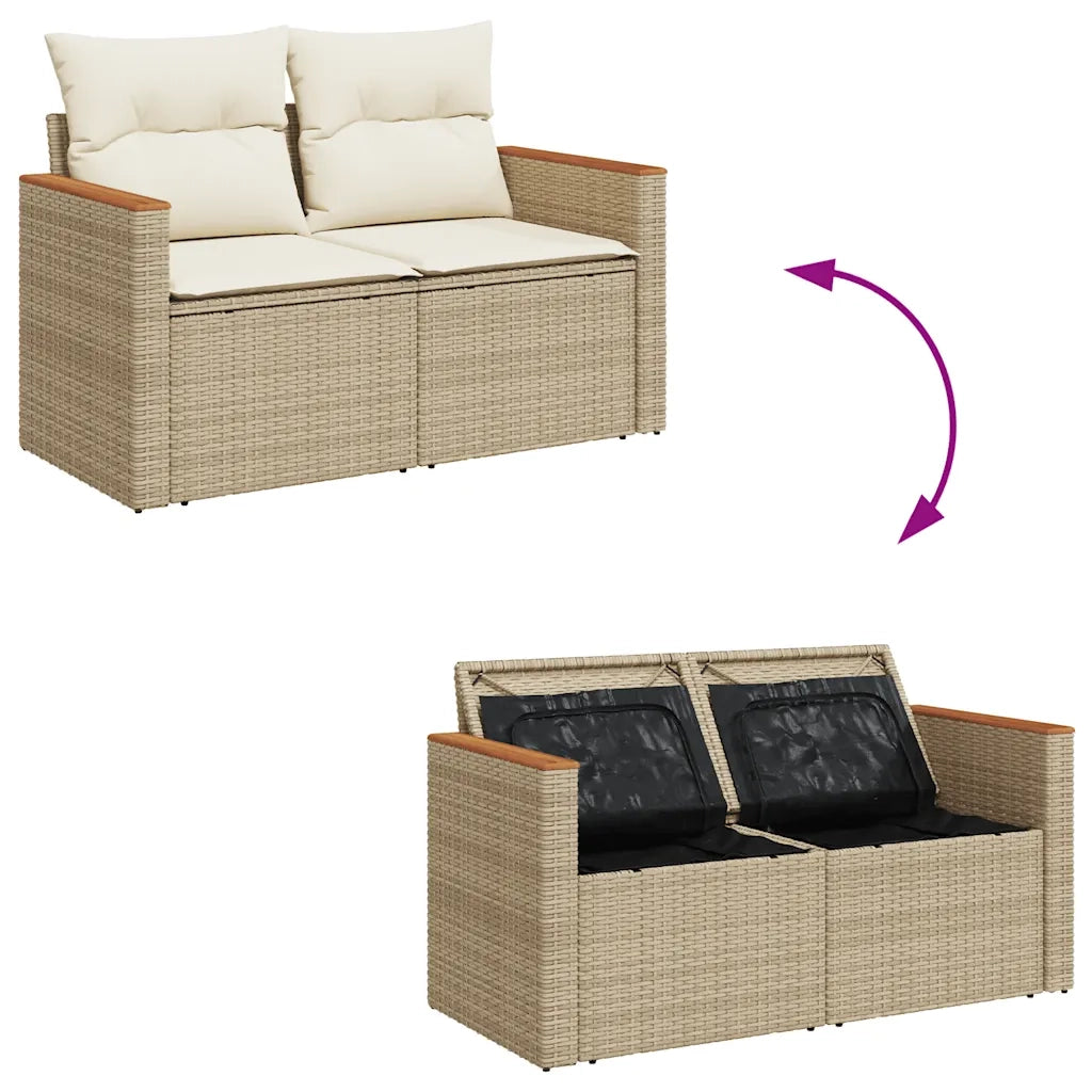 Set Divano da Giardino 9 pz con Cuscini Beige Polyrattan Acacia