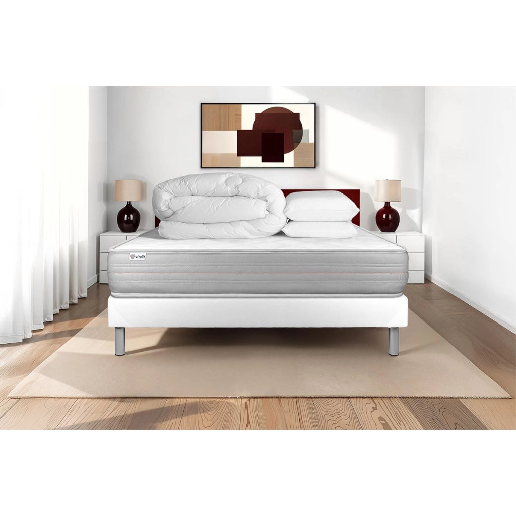 Pacchetto letto completo - Materasso 180x200cm + Box spring con doghe (kit) + 2 cuscini + Piumino - Vitalmemo
