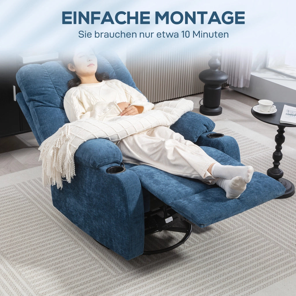 Poltrona relax girevole con poggiapiedi ¨C zephmum ¨C blu scuro 88x96x108