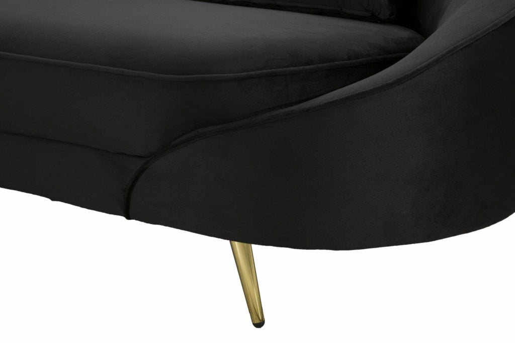 Divano fisso 3 posti Verte, Sofà dritto, Divanetto per salotto, Poltrona matrimoniale con contenitore, 185x84 h68 cm, Nero e Oro