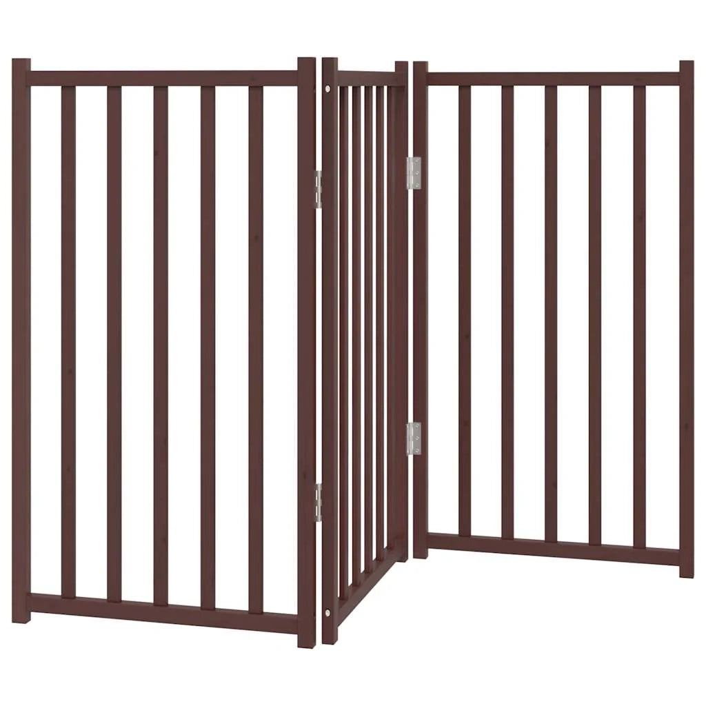 Cancelletto di sicurezza pieghevole a 3 pannelli per cani 150 cm in legno massello di abete marrone 02_0023080