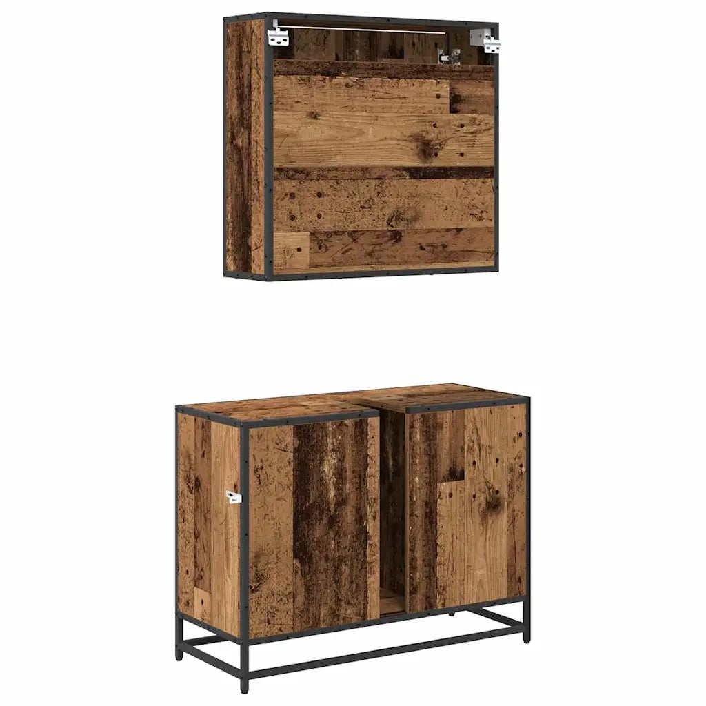 Set di mobili per il Bagno | Armadio da bagno con lo scaffale 2 pz Legno vecchio