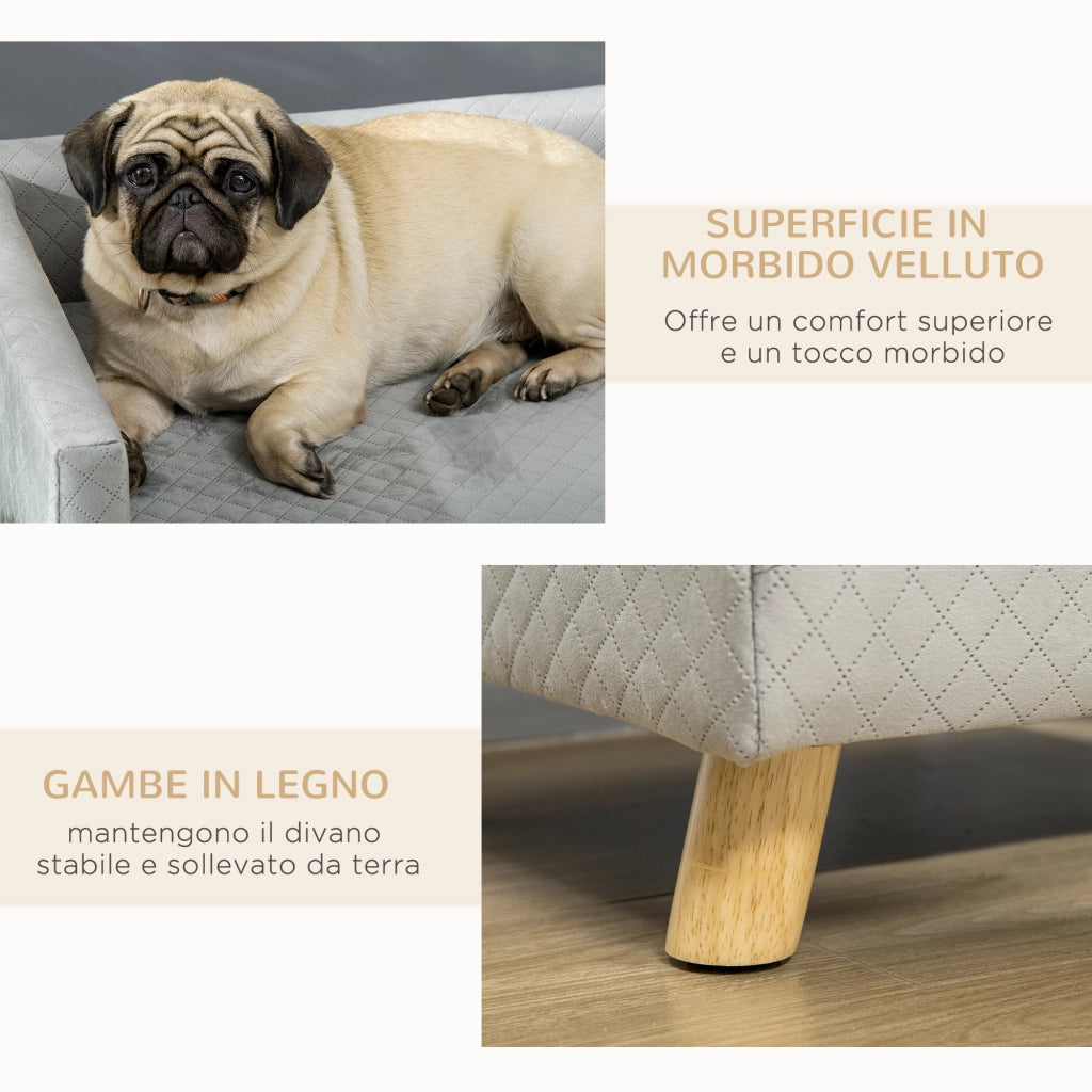 Divanetto per Cani e Gatti ¨C zephmum ¨C Velluto Grigio, Legno, 64x45x36cm