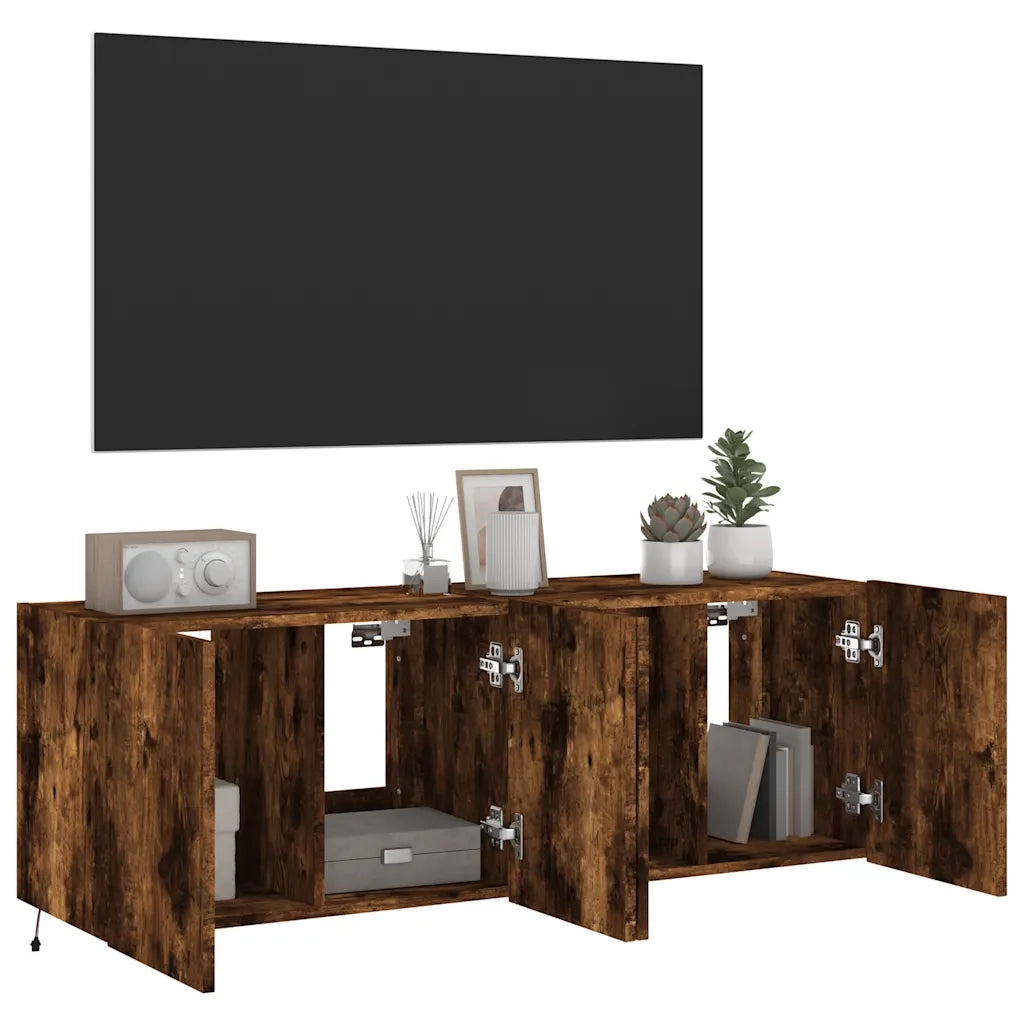 Mobili TV a Parete con Luci LED 2pz-Set di 2 Credenza per TV sospesa Rovere Fumo 60x35x41 cm