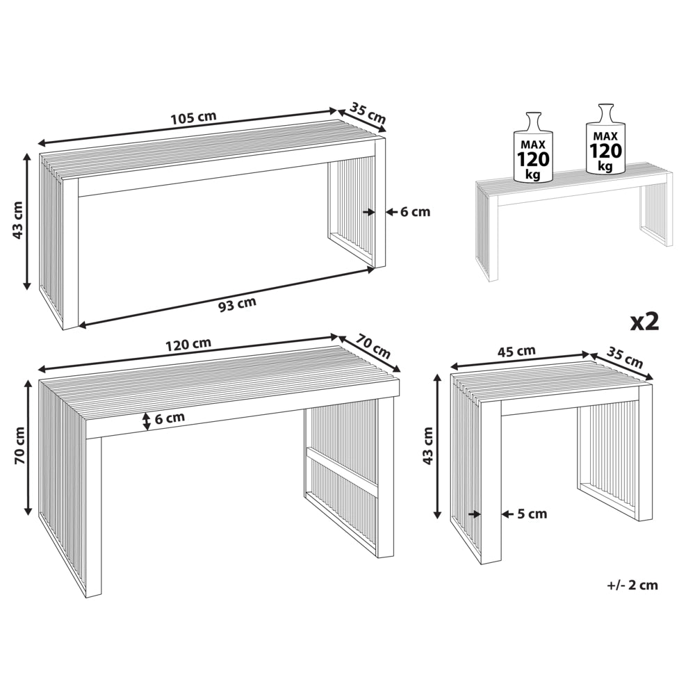 Set da pranzo da giardino 5 pezzi Tavolo rettangolare in legno massiccio di acacia Panca 2 sgabelli Design rustico per interni esterni