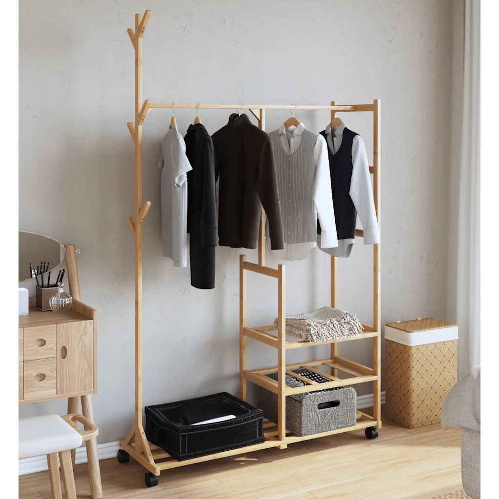 Appendiabiti con Ripiani e Ruote 100x38x175,5 cm in Bamb¨´ CFW5830609