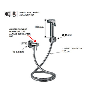 Set doccetta per bidet relax con doccia a pulsante, flessibile, rubinetto e supporto lux tutto cromo