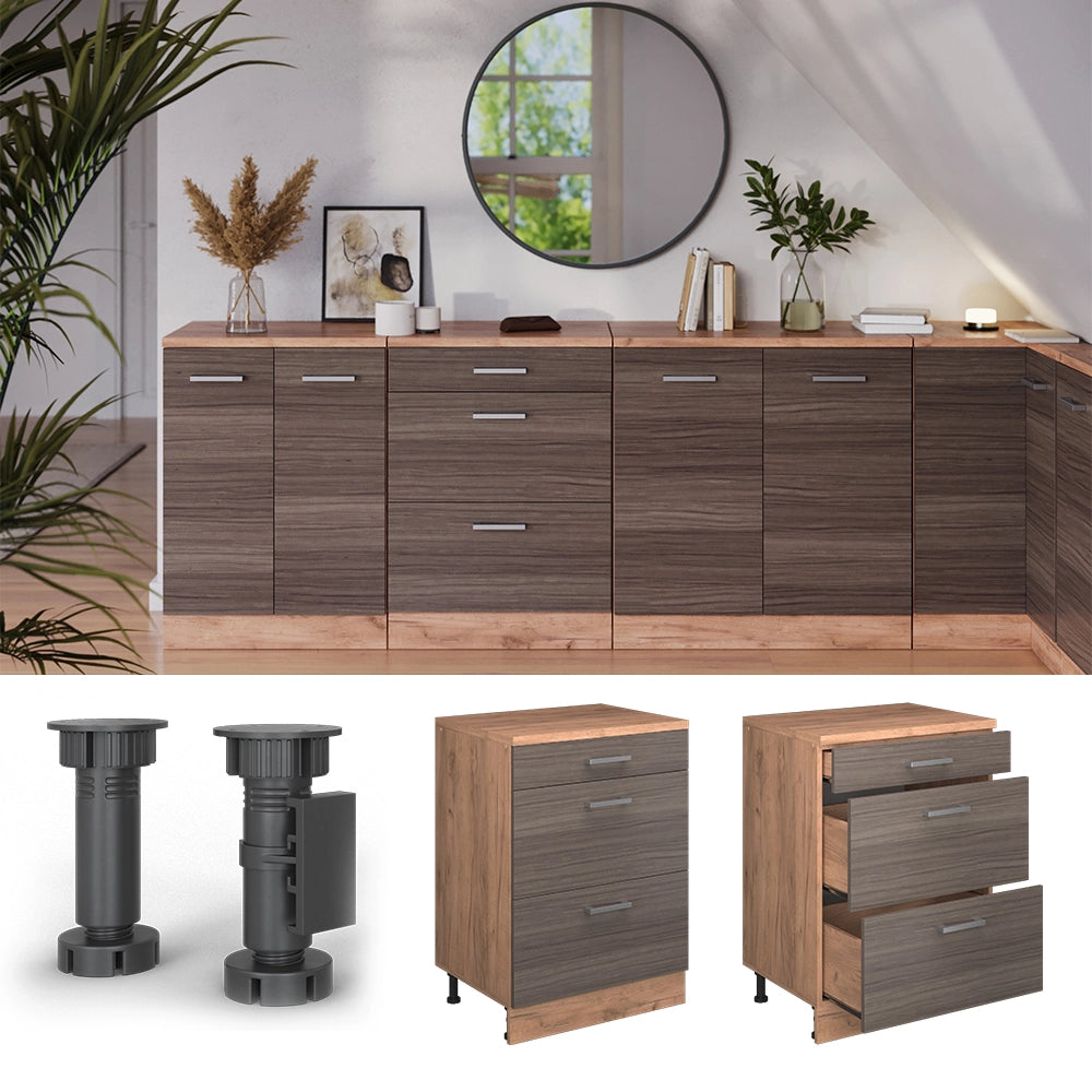 Mobile per mansarda Rion Grigio nobile/Rovere dorato 60 x 83.8 cm senza inclinazione con 3 cassetti Vicco