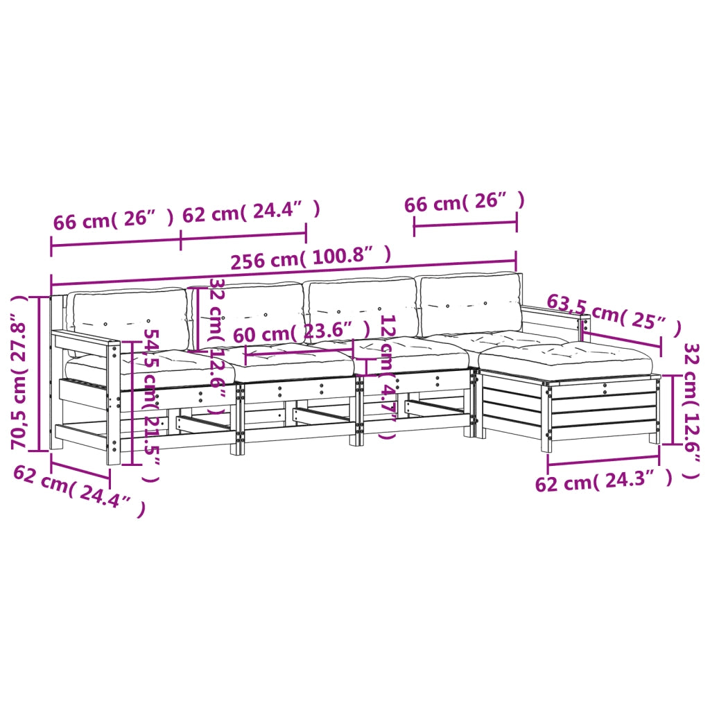 Set Divani Giardino 6 pz con Cuscini in Legno Massello di Pino