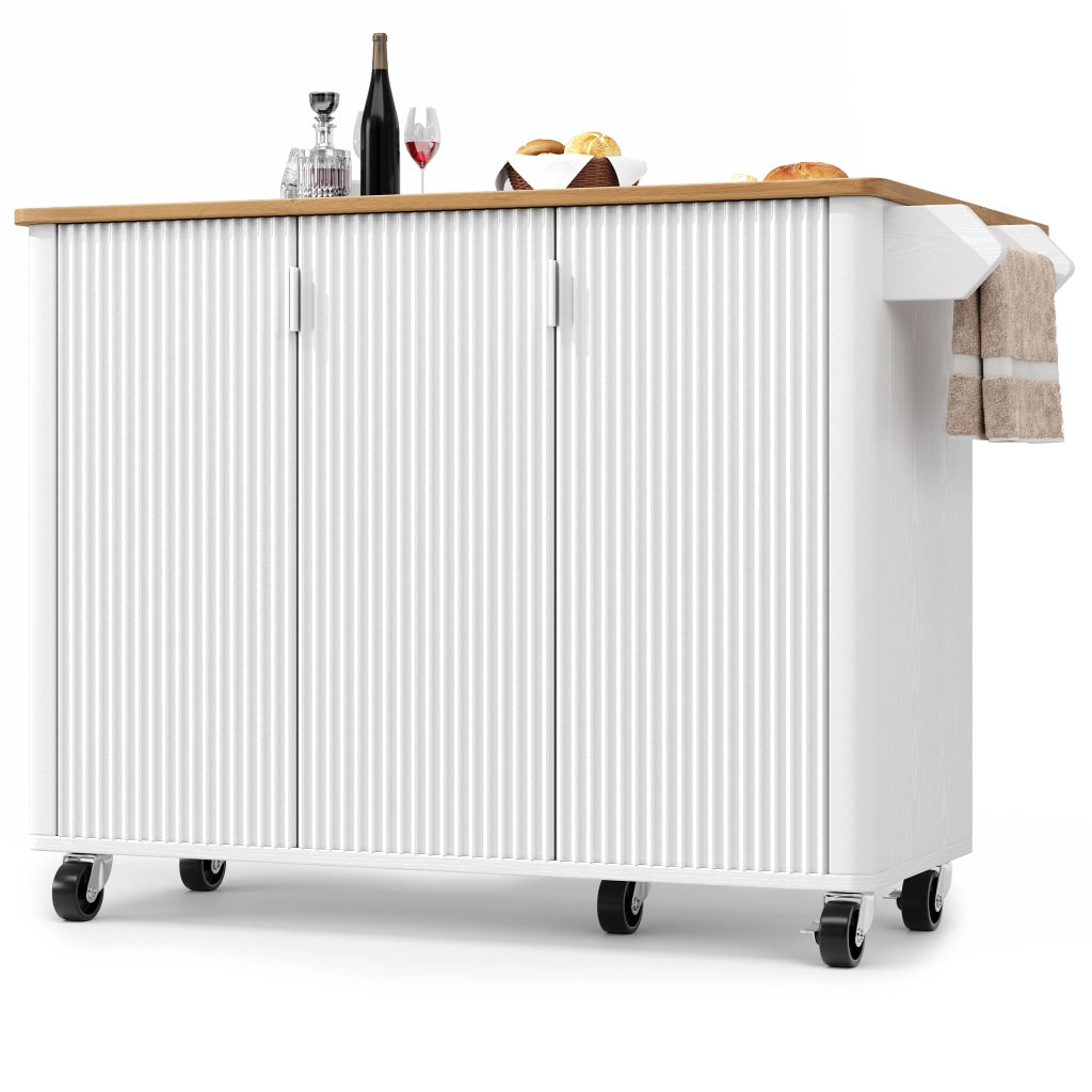Isola da cucina mobile con 3 ante, piano pieghevole, 130x45(75)x92 cm, bianca