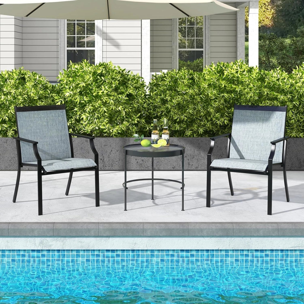 Set di 2 Sedie da Gairdino, Poltrone da Patio con Seduta in Tessuto Textilene, Sdraio da Balcone con Gambe in Metallo, Sedia da Pranzo Poltata 150 kg, per Giardino, Patio (Blu)
