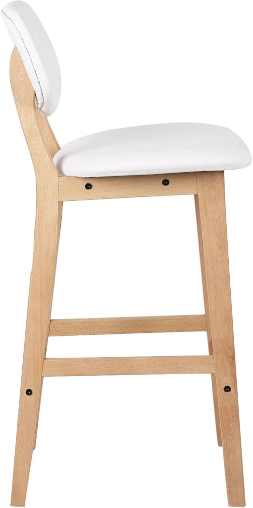 Sgabelli da Bar Sedia Alta Cucina con Schienale Poggiapiedi PU Gambe di Faggio Comodo Bianco 4 Pezzi, BH51ws-4