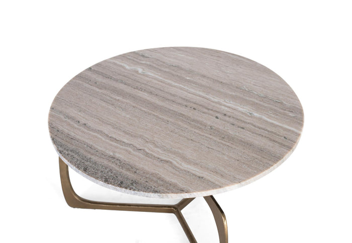 Tavolino con base in metallo e piano in marmo