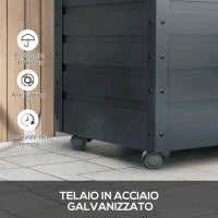 Baule da Esterno da 295L con Serratura e 2 Maniglie, in Acciaio Zincato, 120x62x66 cm, Grigio Scuro